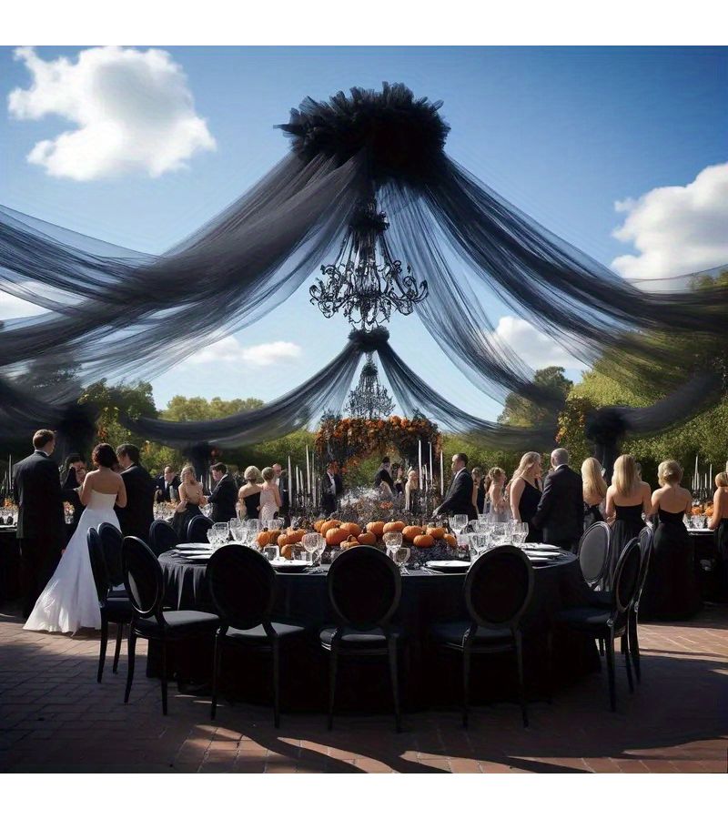 Black Sheer Tulle Polyester Fabric 29.5x4040cm for Wedding Party Decor - Image 5