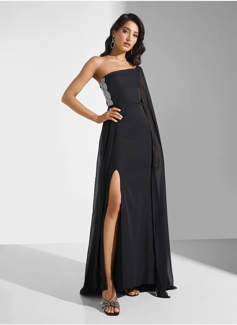 Ella Limited Edition One Shoulder Dress With Exaggerated Sleeve Trail