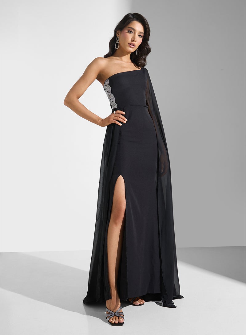 Ella Limited Edition One Shoulder Dress With Exaggerated Sleeve Trail  - Image 1