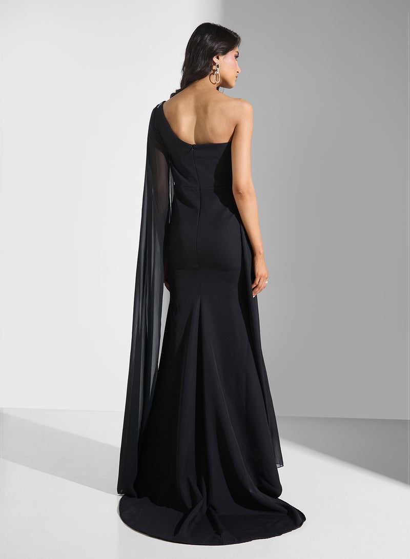 Ella Limited Edition One Shoulder Dress With Exaggerated Sleeve Trail  - Image 2