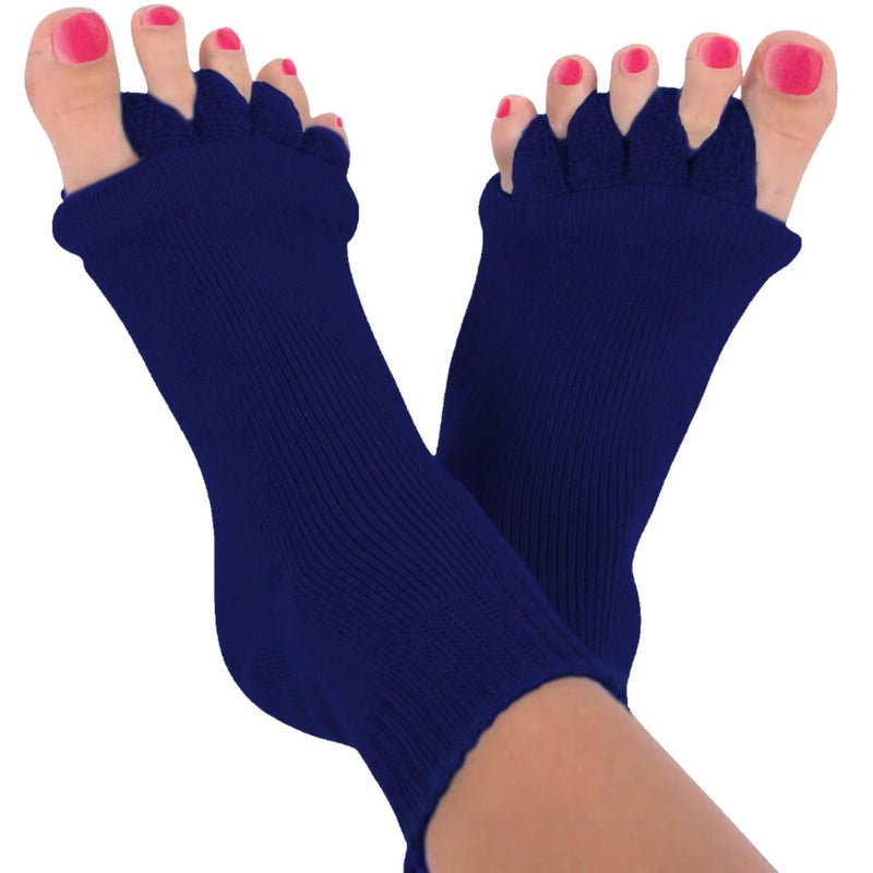 USOXO Foot Alignment Socks I Cotton Finger Toe Separator I Easing Bunion Hammertoe and Arthritis Pain Relief I Improving Posture & Increasing Flexibility I Free Size for Office Yoga Men & Women (Blue) - Image 1