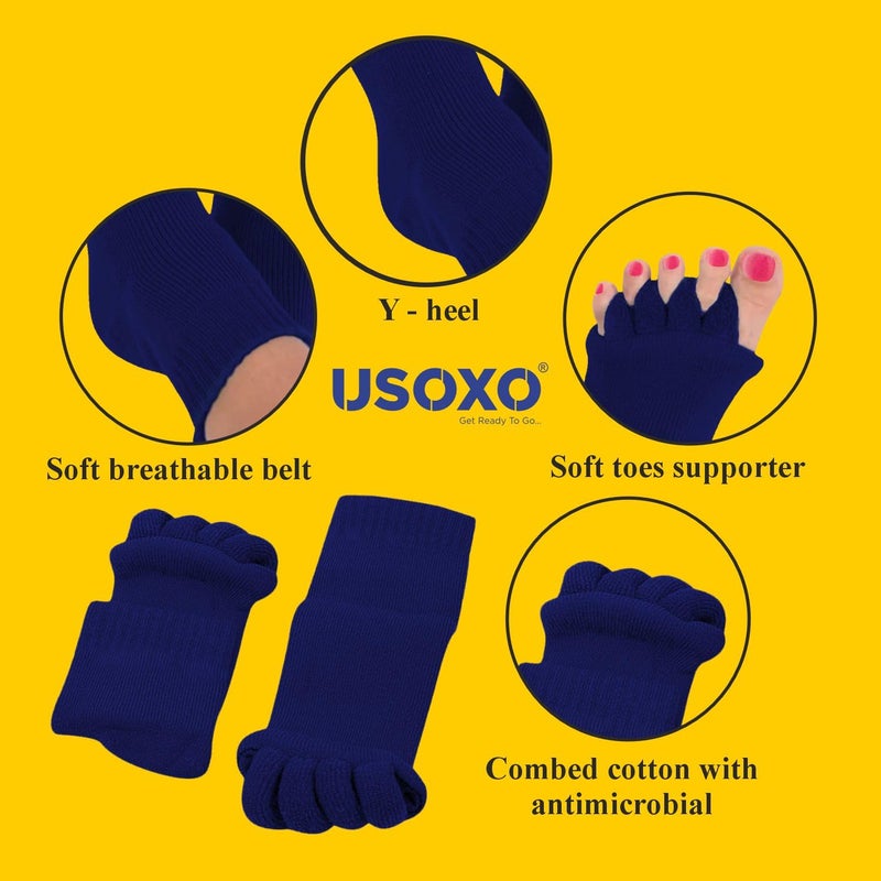 USOXO Foot Alignment Socks I Cotton Finger Toe Separator I Easing Bunion Hammertoe and Arthritis Pain Relief I Improving Posture & Increasing Flexibility I Free Size for Office Yoga Men & Women (Blue) - Image 4