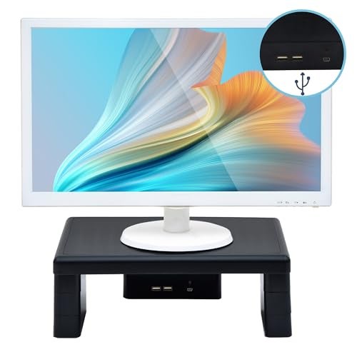 DAC Stax Adjustable, Stackable Desktop Computer Monitor Stand Laptop Riser with 2 USB Charging Ports, Supports up to 66 Pounds, Medium Size - Image 1