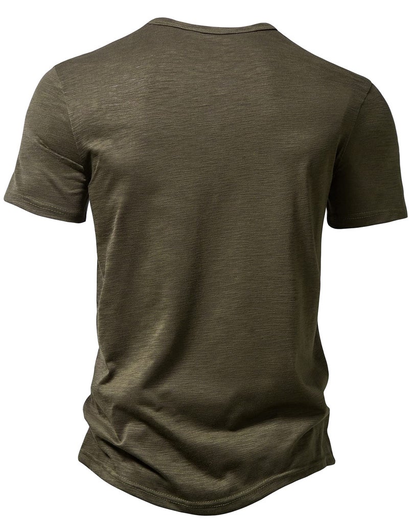 PARKLEES Men's Summer Casual Short Sleeve Henley Shirt Slim Fit 4 Buttons T-Shirts Army Green X-Large - Image 3