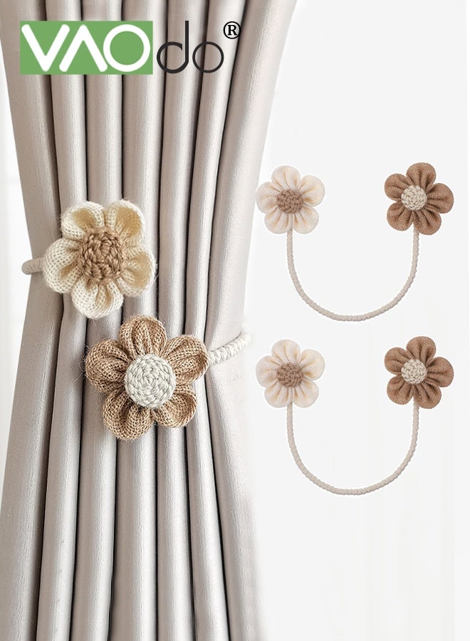 VAOdo 2PCS Cute Floral Curtain Tiebacks with Tassel, Adjustable Curtain Ties, Home Decoration Curtains Holdbacks, Fit Farmhouse Styles for Bedroom Living Room Study Room - Image 1