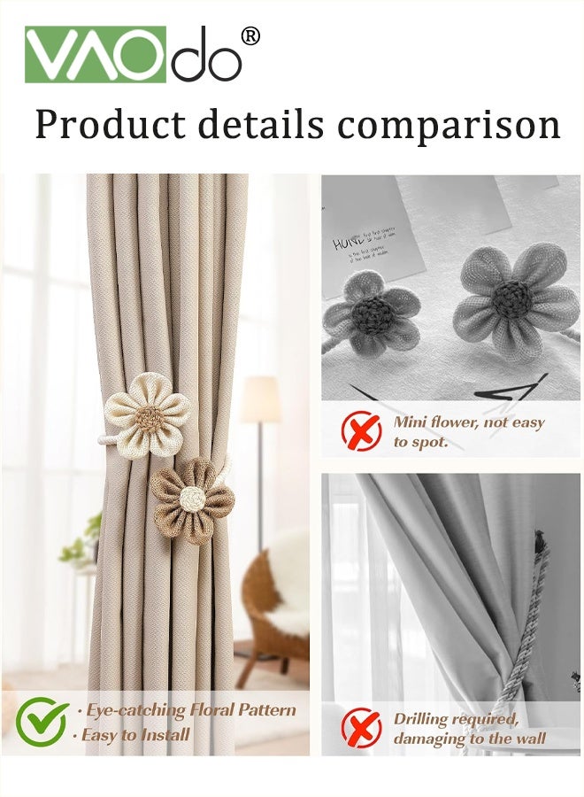 VAOdo 2PCS Cute Floral Curtain Tiebacks with Tassel, Adjustable Curtain Ties, Home Decoration Curtains Holdbacks, Fit Farmhouse Styles for Bedroom Living Room Study Room - Image 3