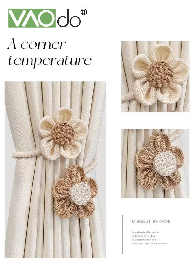 VAOdo 2PCS Cute Floral Curtain Tiebacks with Tassel, Adjustable Curtain Ties, Home Decoration Curtains Holdbacks, Fit Farmhouse Styles for Bedroom Living Room Study Room - Image 2