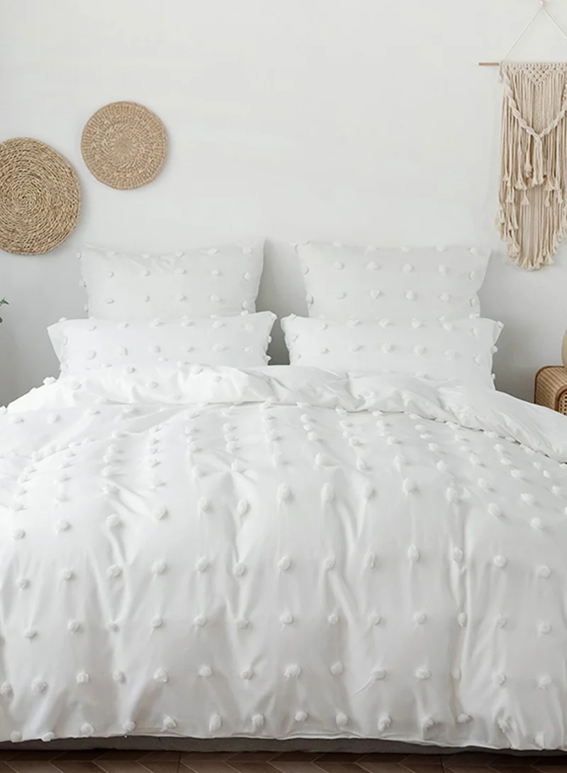 Noire Edit Premium White Pom Pom King Bedding Set