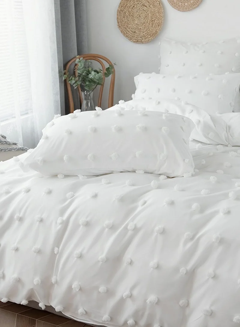 Noire Edit Premium White Pom Pom King Bedding Set
