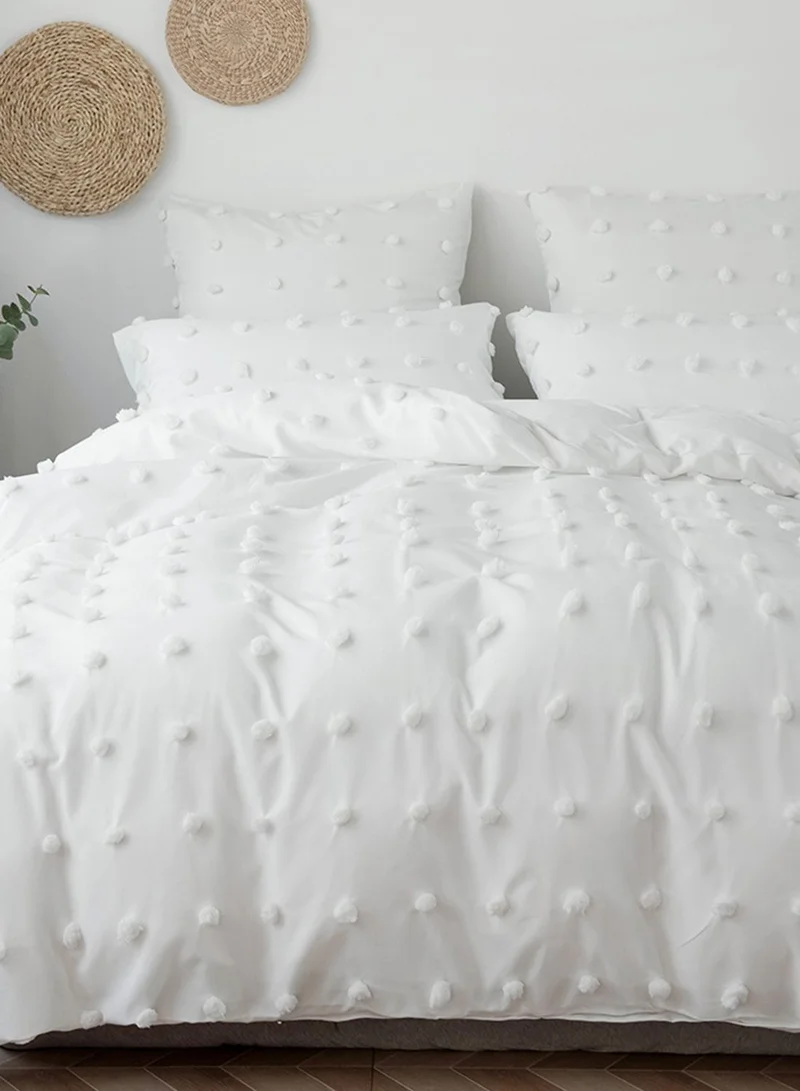 Noire Edit Premium White Pom Pom King Bedding Set