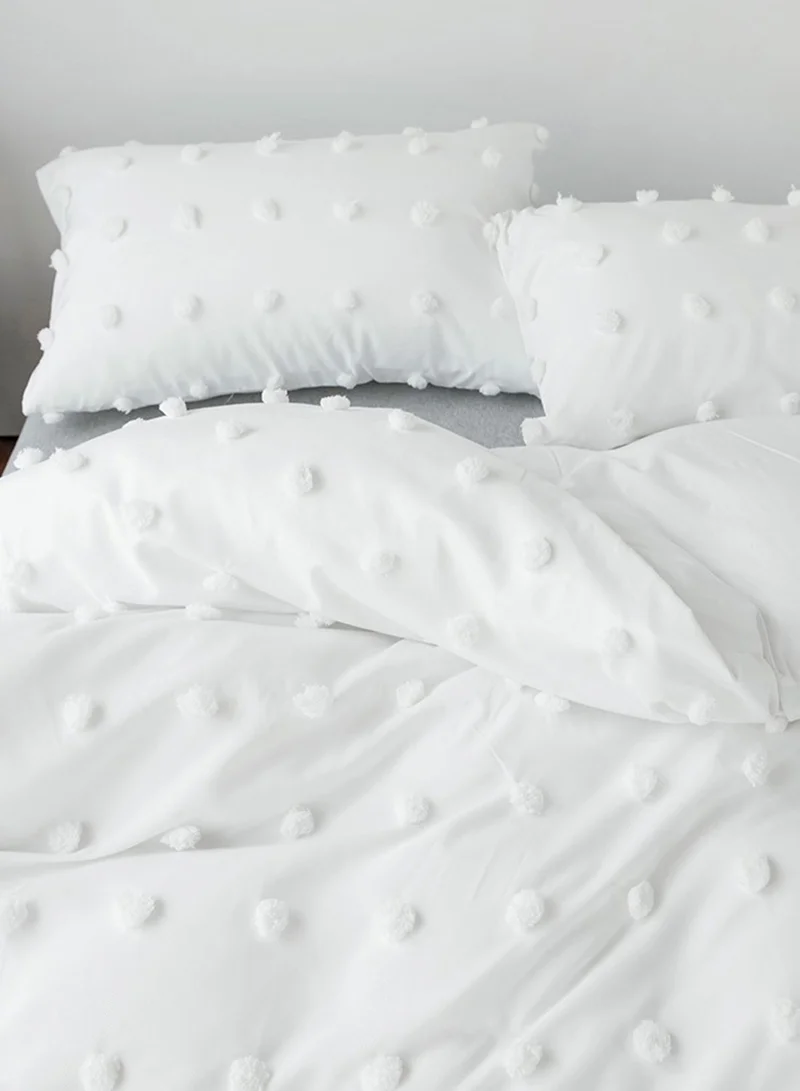 Noire Edit Premium White Pom Pom King Bedding Set