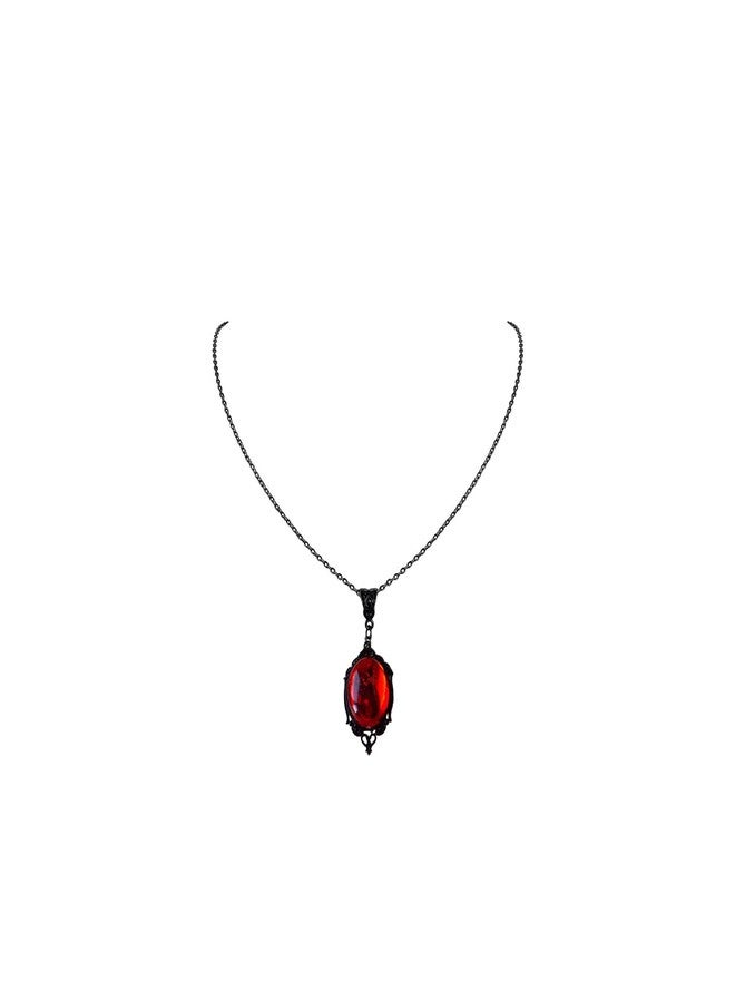 INENIMARTJ Gothic Cameo Necklace Blood Red Purple Stardust Crystal Pendant Goth Teardrop Vampire Necklace Halloween Jewelry for Women Vampire Witch Costume Accessories - Image 1
