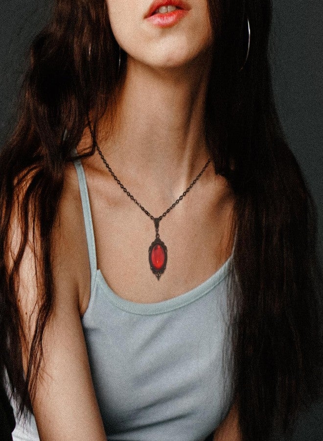 INENIMARTJ Gothic Cameo Necklace Blood Red Purple Stardust Crystal Pendant Goth Teardrop Vampire Necklace Halloween Jewelry for Women Vampire Witch Costume Accessories - Image 2