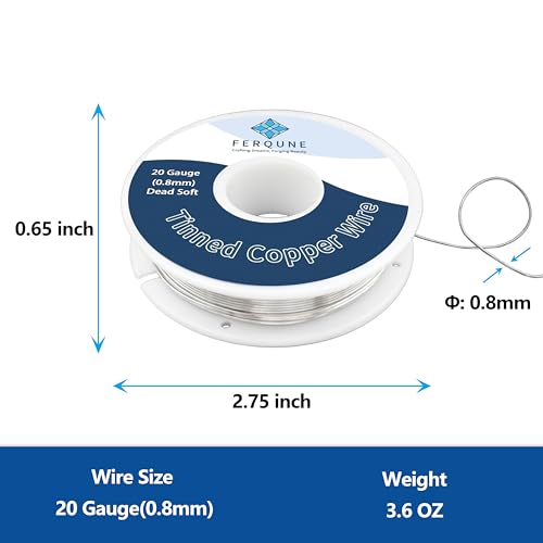Ferqune FERQUEN 20 Gauge Tinned Copper Wire for Stained Glass Project, Crafts, and Jewelry Making, 65Feet - Image 3
