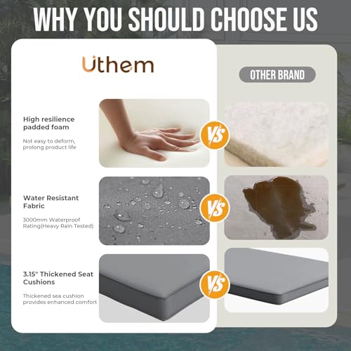 Uthem Waterproof Chaise Lounge Cushions, 72x21x3 Inch Outdoor Lounge Chair Cushion High-Density Foam Fade Resistant Patio Sun Lounger Pad Replacement with Removable Covers and Ties, Grey - Image 5