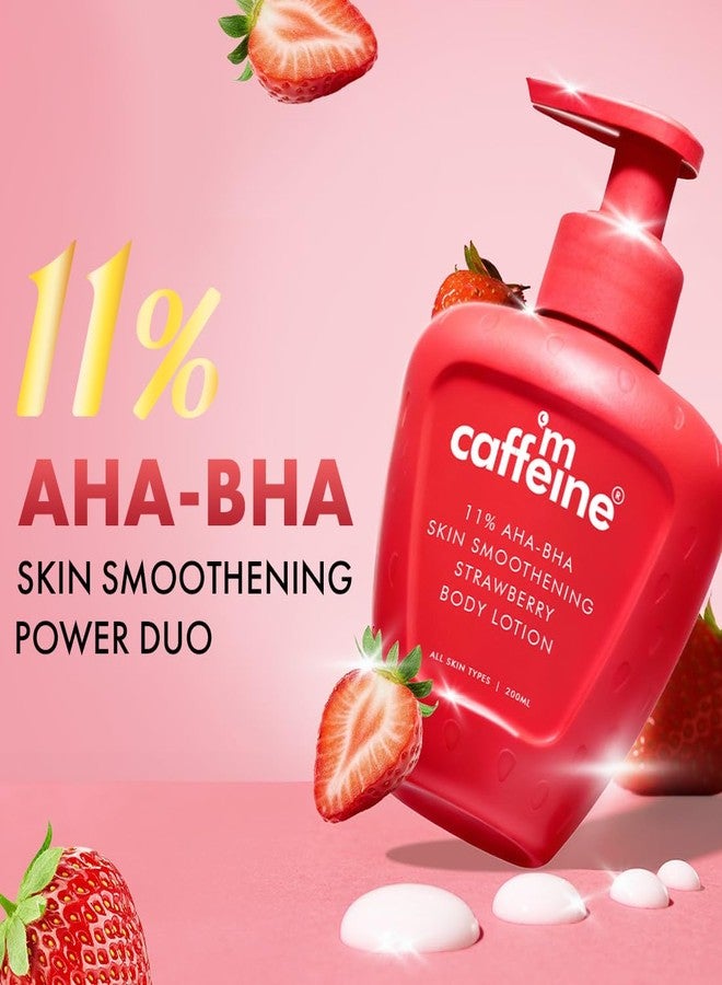 mCaffeine 11% AHA BHA Strawberry Body Lotion for Skin Smoothening | Gently Exfoliates Dead, Dry, Even Tones Skin | 72hr Moisturization | Juicy Strawberry Scent, For Men & Women-200ml - Image 2
