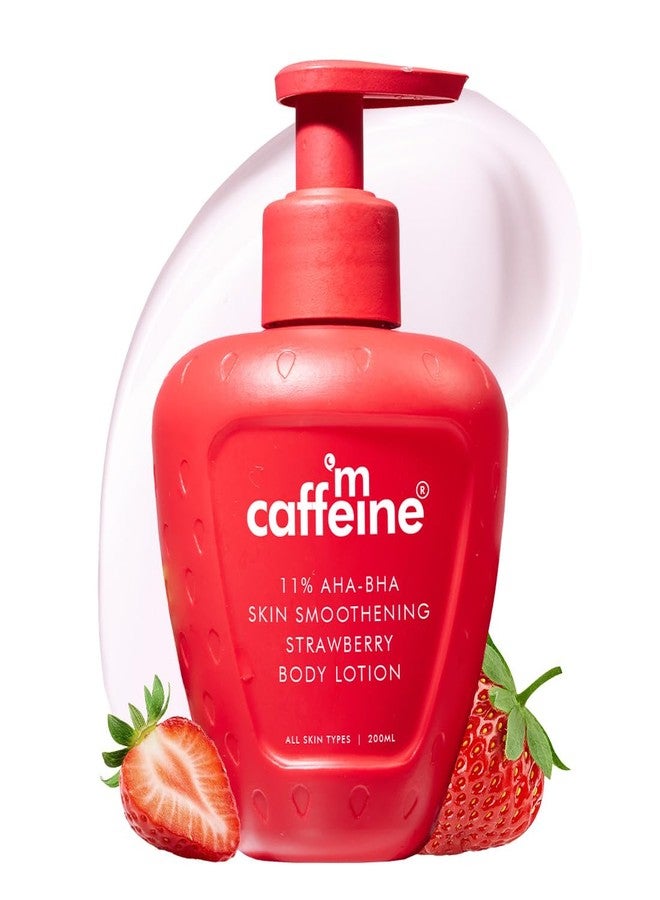 mCaffeine 11% AHA BHA Strawberry Body Lotion for Skin Smoothening | Gently Exfoliates Dead, Dry, Even Tones Skin | 72hr Moisturization | Juicy Strawberry Scent, For Men & Women-200ml - Image 1