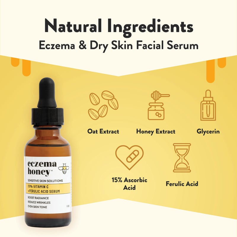 ECZEMA HONEY 15% Vitamin C + Ferulic Acid Serum - Anti Aging Skin Care Products - Face Oil for Eczema, Dry & Sensitive Skin (1 Oz) - Image 2