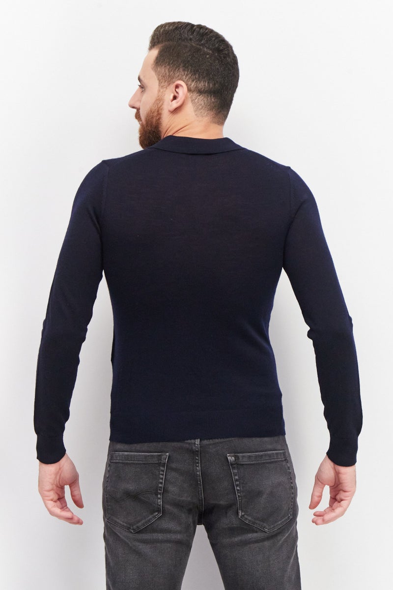 Celio Men Spread Collar Long Sleeve Knitted Sweatshirts, Navy Blue - Image 2