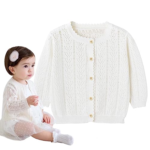 Simplee kids سويتر رقيق للبنات من سيمبلي كيدز - كاردigans بأكمام طويلة للبنات - معطف كاردigan لفصل الخريف 3-6 أشهر - أبيض - Image 1