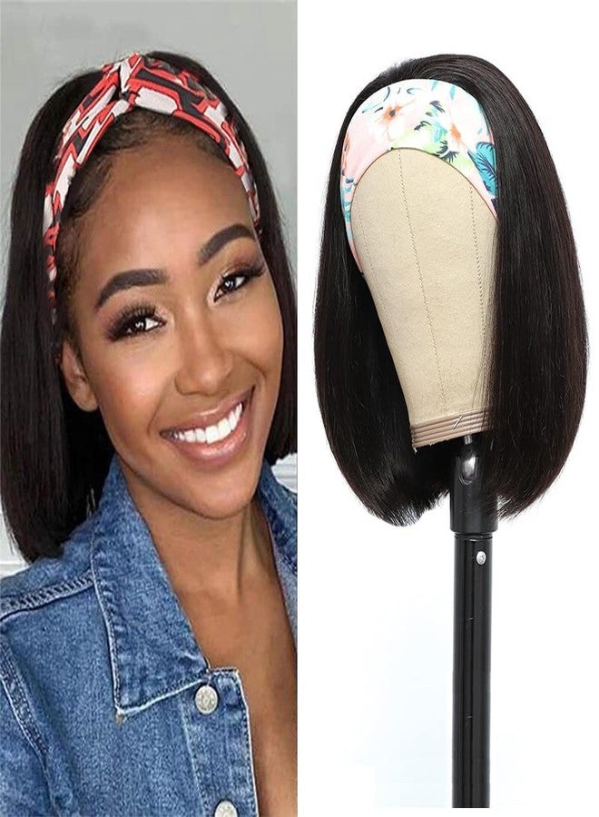 Miss Lee 16inch Straight Bob Headband Wig Human Hair None Lace Wigs for Black Women Glueless Short 100% Brazilian Virgin Head Band Easy to Install Half with Free - Image 1