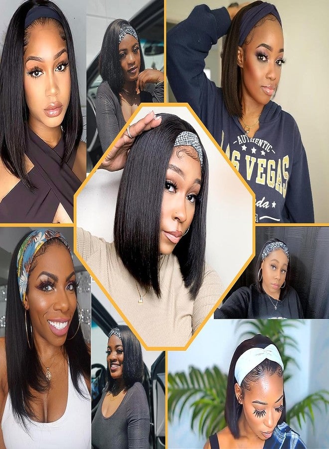 Miss Lee 16inch Straight Bob Headband Wig Human Hair None Lace Wigs for Black Women Glueless Short 100% Brazilian Virgin Head Band Easy to Install Half with Free - Image 2