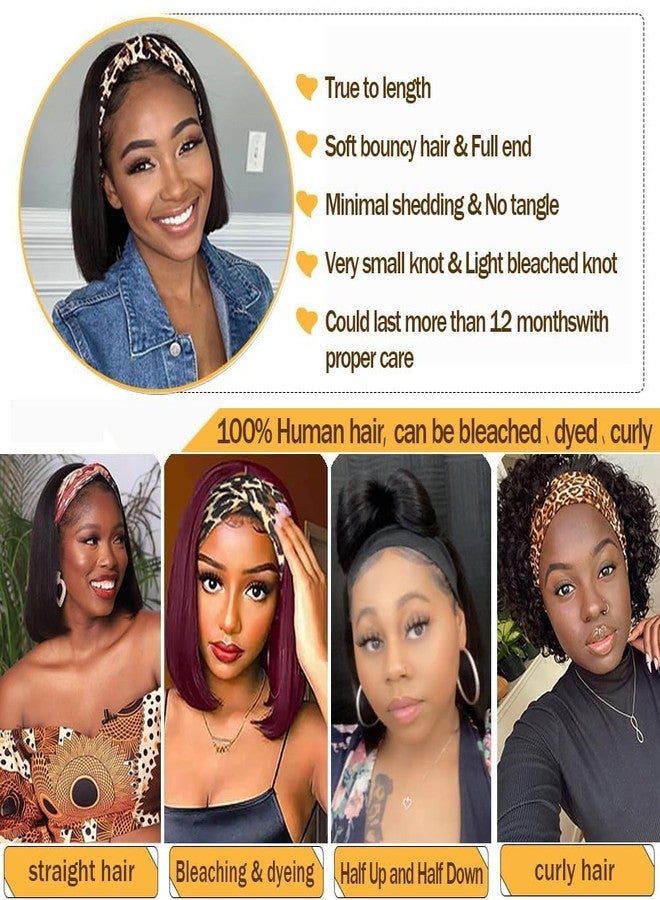 Miss Lee 16inch Straight Bob Headband Wig Human Hair None Lace Wigs for Black Women Glueless Short 100% Brazilian Virgin Head Band Easy to Install Half with Free - Image 3
