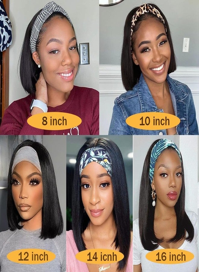 Miss Lee 16inch Straight Bob Headband Wig Human Hair None Lace Wigs for Black Women Glueless Short 100% Brazilian Virgin Head Band Easy to Install Half with Free - Image 4