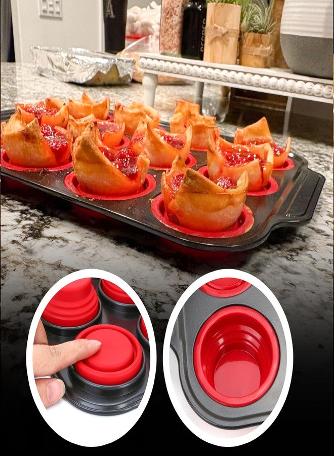 KH866 Silicone Muffin Pan with Metal Frame Nonstick 12 Cup Regular Size Cupcake Tin Bakeware Easy to Pop Egg Bite Molds Oven and Dishwasher Safe Pan Maker Tins Red Cups Non Toxic Baking Cup - Image 3