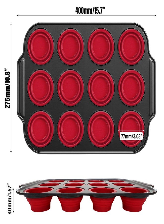 KH866 Silicone Muffin Pan with Metal Frame Nonstick 12 Cup Regular Size Cupcake Tin Bakeware Easy to Pop Egg Bite Molds Oven and Dishwasher Safe Pan Maker Tins Red Cups Non Toxic Baking Cup - Image 2