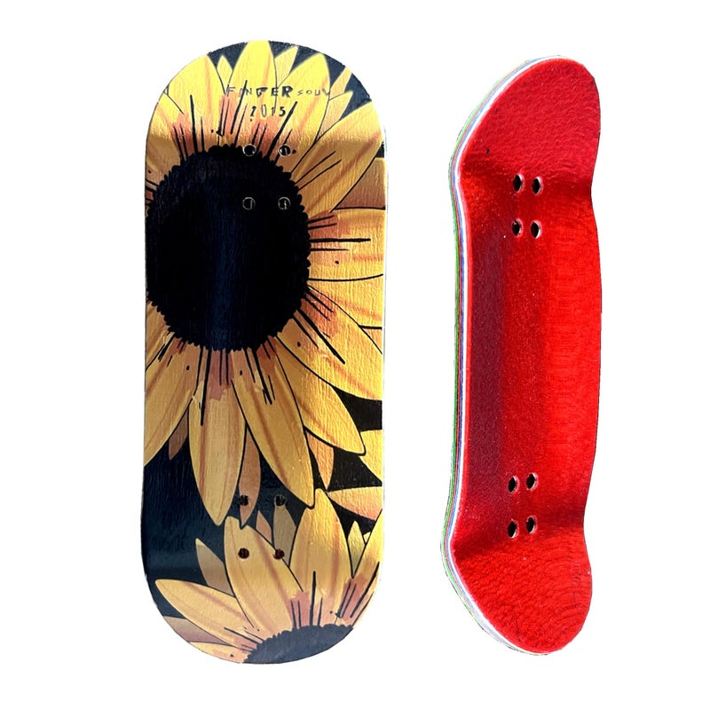 Noahwood Handmade Fingerboard Deck 97x355mm 6Layer Color Maple Pro Deep Concave Creative Design Mini Skateboard Sunflower - Image 2