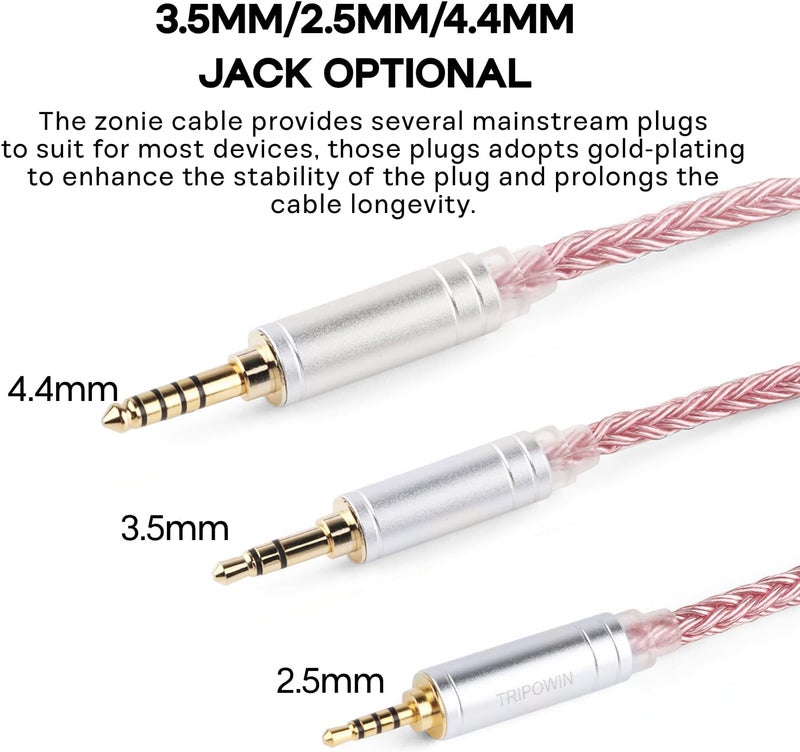 Linsoul Tripowin Zonie IEM Cable - 16 Core Silver Plated Earphone Upgraded Cord, 1.25m SPC for 7hz Zero:2, Orchestra Lite, Cadenza, Hype4, Supermix4 (2pin 0.78mm, 3.5mm, Pink) - Image 5
