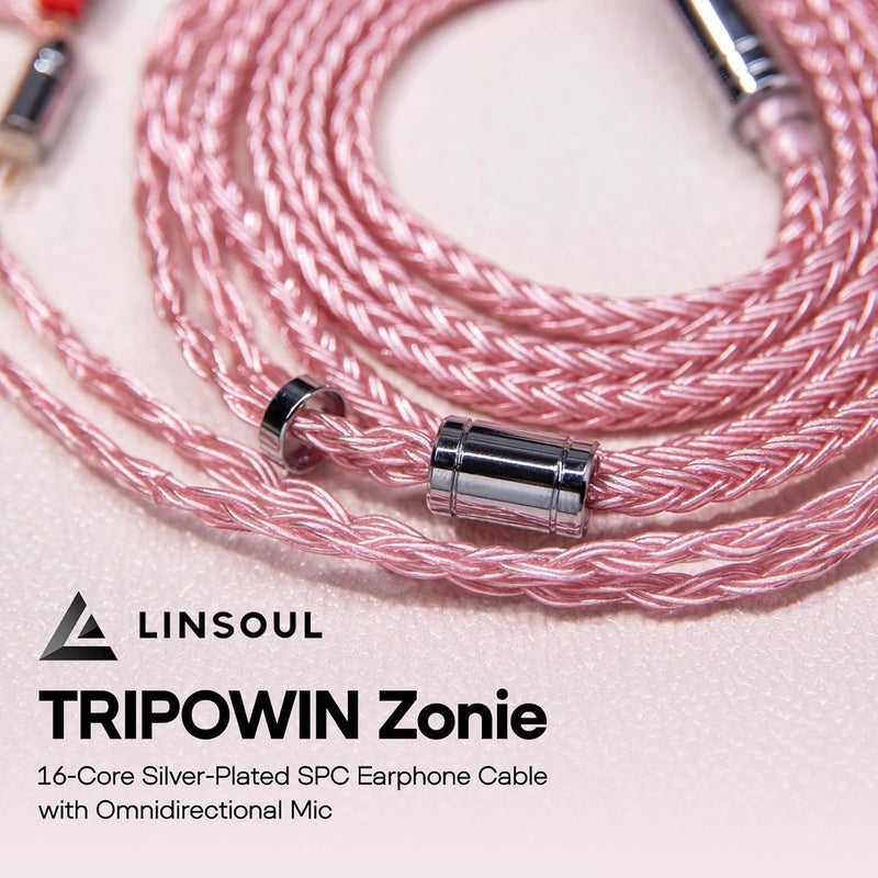 Linsoul Tripowin Zonie IEM Cable - 16 Core Silver Plated Earphone Upgraded Cord, 1.25m SPC for 7hz Zero:2, Orchestra Lite, Cadenza, Hype4, Supermix4 (2pin 0.78mm, 3.5mm, Pink) - Image 2