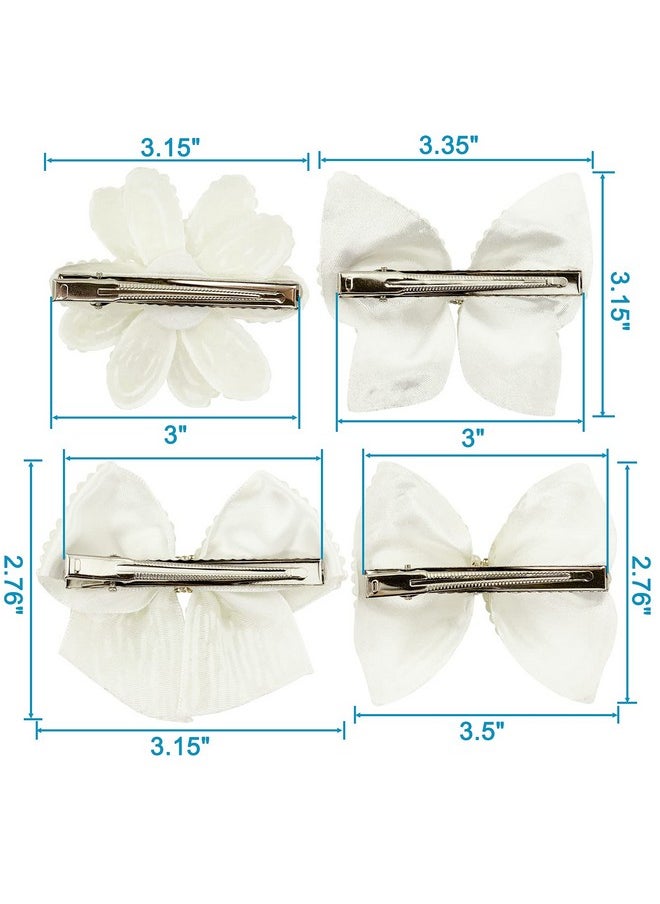 BETITETO Pearls White Hair Bows For Girls 4 Pieces Elegant Flower Rhinestone Alligator Hair Clips Beads Hairgrip For Women Teens  - Image 5
