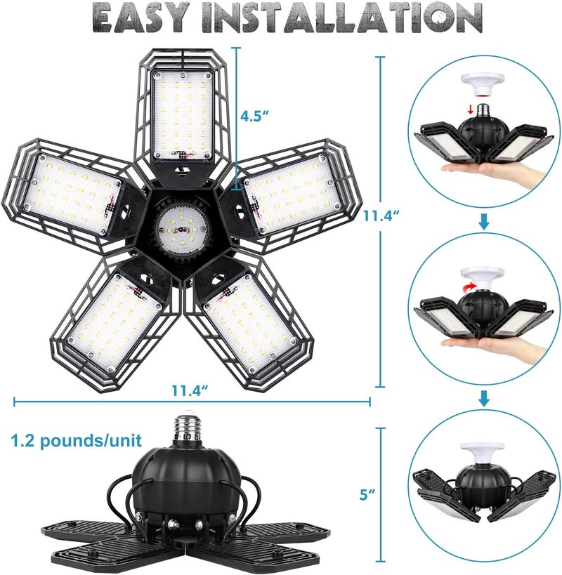 Luyata LED Garage Lights 2 Pack,Ceiling LED Shop Light 160W 16000LM 6500K Screw in Led Light with 5+1 Deformable Panels, Bright Led Lighting for Garage Workshop Basement Support E26/E27 Socket - Image 5