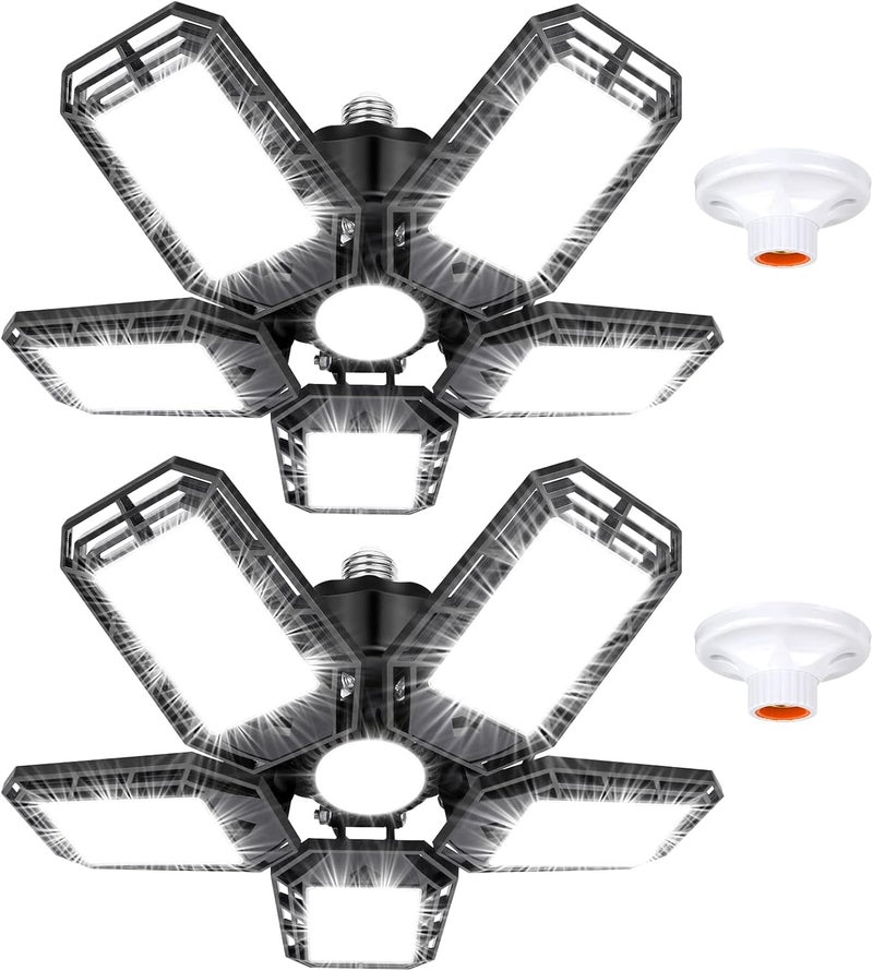 Luyata LED Garage Lights 2 Pack,Ceiling LED Shop Light 160W 16000LM 6500K Screw in Led Light with 5+1 Deformable Panels, Bright Led Lighting for Garage Workshop Basement Support E26/E27 Socket - Image 1