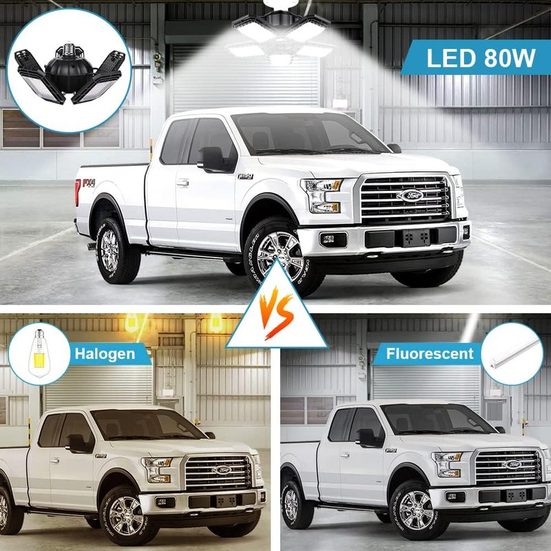 Luyata LED Garage Lights 2 Pack,Ceiling LED Shop Light 160W 16000LM 6500K Screw in Led Light with 5+1 Deformable Panels, Bright Led Lighting for Garage Workshop Basement Support E26/E27 Socket - Image 2