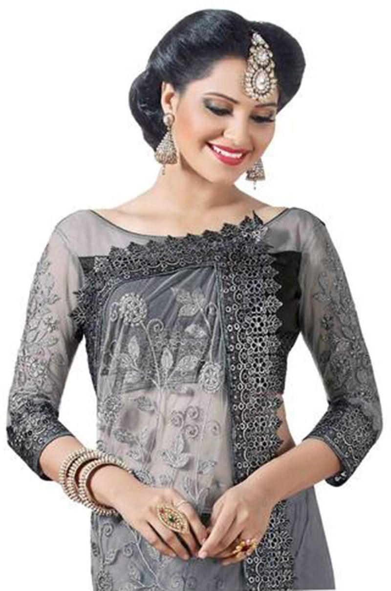 Jaffix Sarees for women - Women’s Trendy Embroidery Work in Lace Georgette Saree for Wedding Perfect for Festive and Special Occasions with Unstitched Blouse Piece (Parvati grey) - Image 2