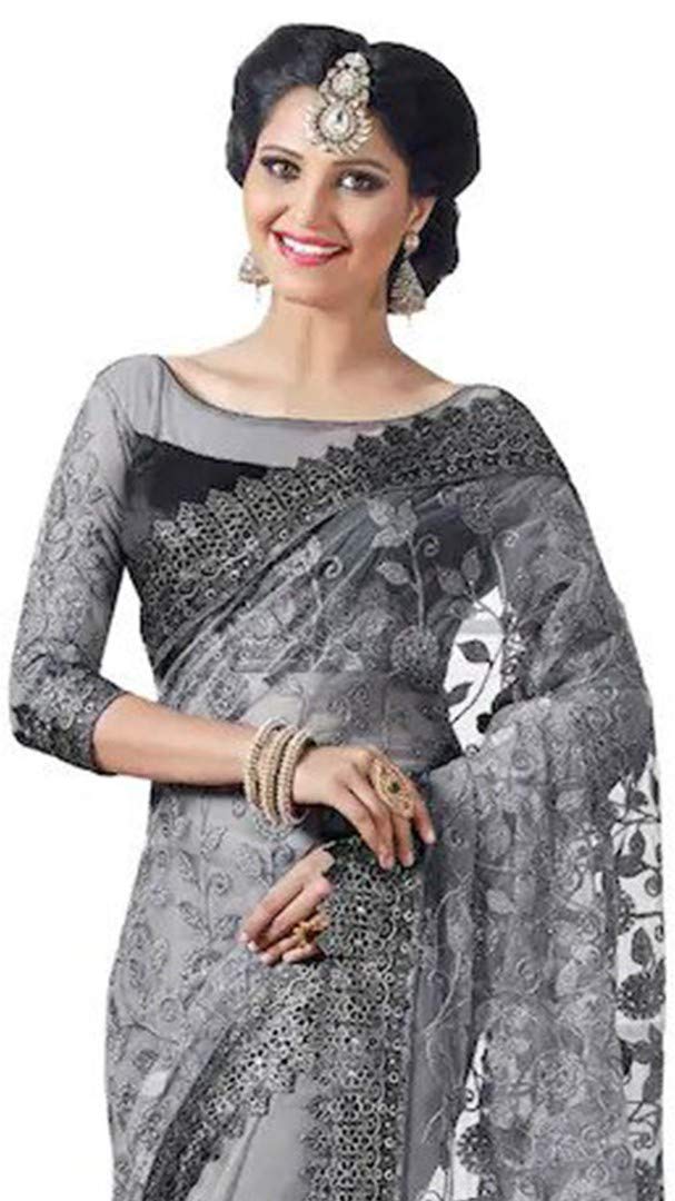 Jaffix Sarees for women - Women’s Trendy Embroidery Work in Lace Georgette Saree for Wedding Perfect for Festive and Special Occasions with Unstitched Blouse Piece (Parvati grey) - Image 3