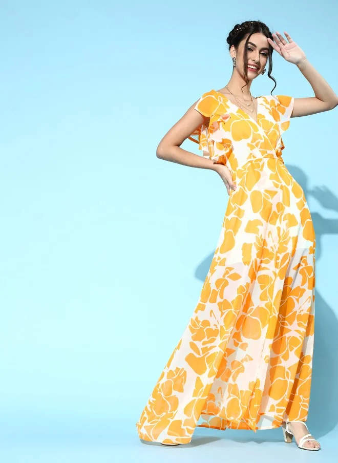 SASSAFRAS Floral Ruffled Wrap Dress for Women