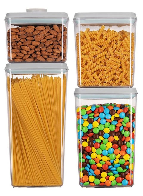 4 Pieces BPA-Free Airtight Storage Container Set, Transparent Canisters for Pantry Organization and Bulk Dry Food Storage