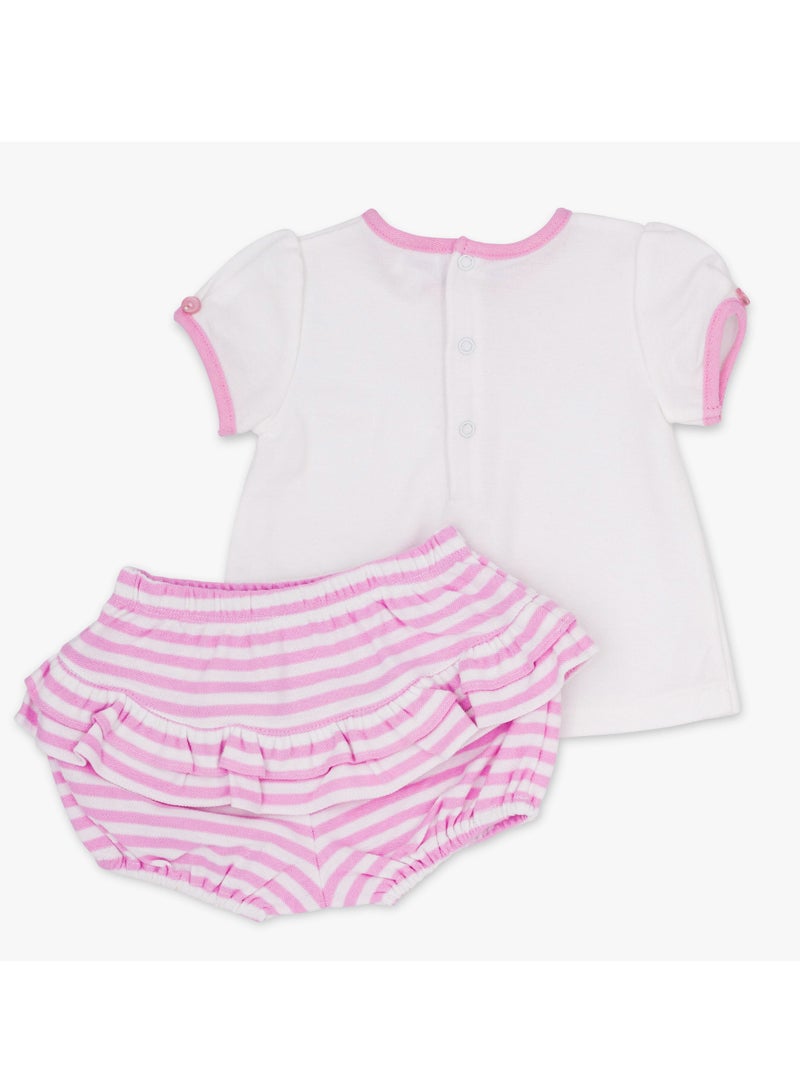 Moon بلوزة وسروال قصير من MOON مصنوعان من القطن بنسبة 100%، مقاس 6-9 أشهر، وردي - مخطط باللون الوردي - Image 2