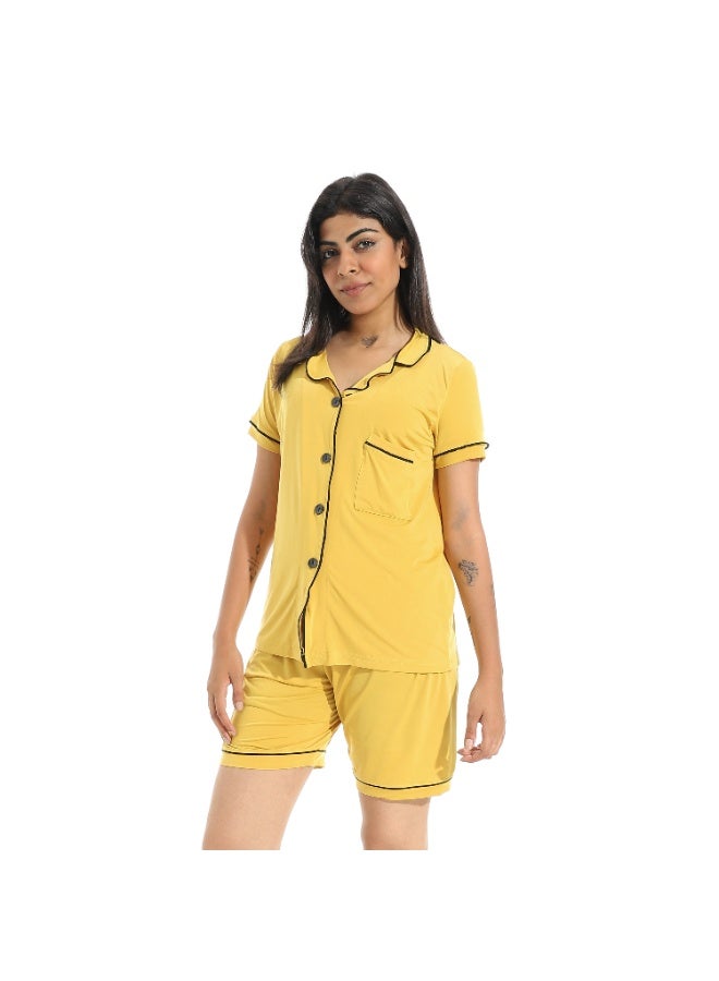 سيزار بيجامة حريمي قطعتين بزراير وشورت - Image 1