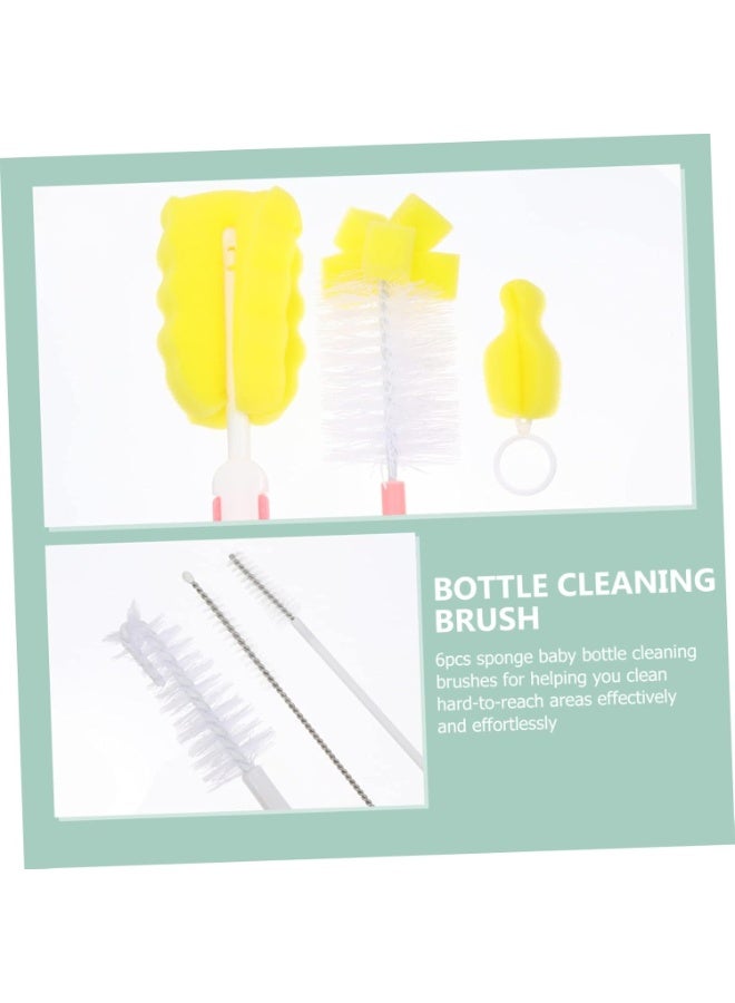 6pc Baby Bottle Cleaning Brush Set Nipple Brush Feeder Brush for Easy Cleaning Portable Ergonomic Handle Soft Sponge for Bottles Accessories Suitable for Family Baby Cups, Bottles, Milk Cups - Image 4