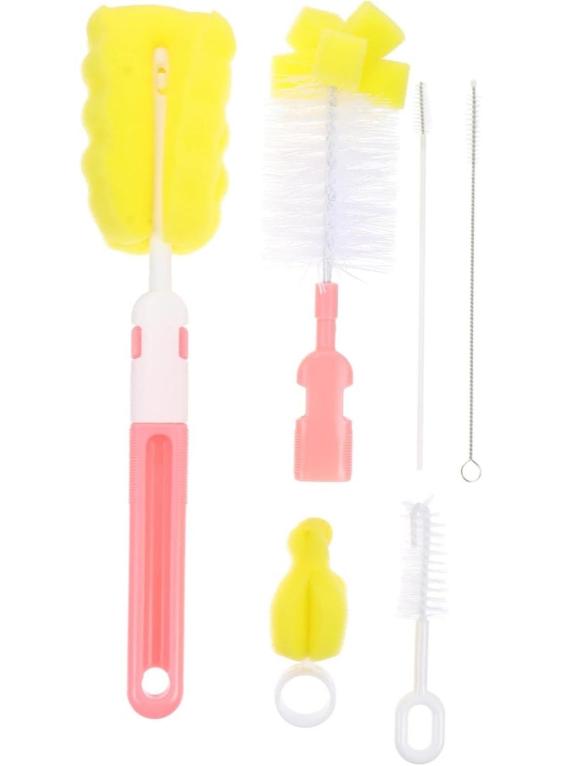 6pc Baby Bottle Cleaning Brush Set Nipple Brush Feeder Brush for Easy Cleaning Portable Ergonomic Handle Soft Sponge for Bottles Accessories Suitable for Family Baby Cups, Bottles, Milk Cups - Image 1