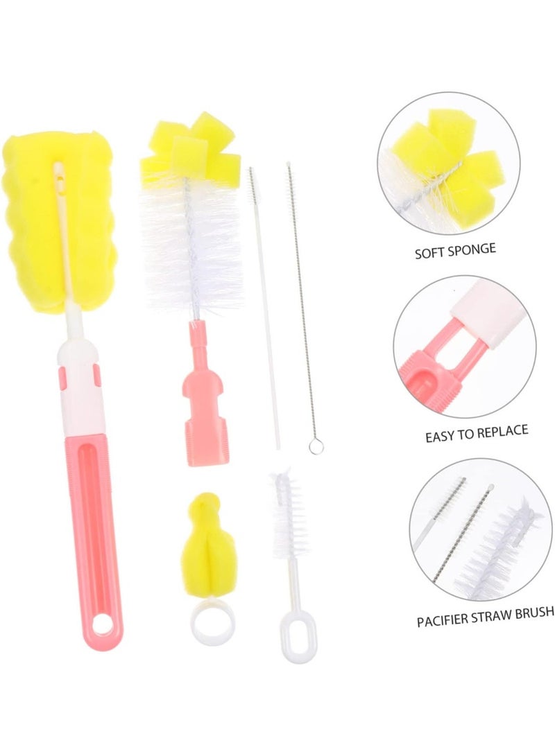 6pc Baby Bottle Cleaning Brush Set Nipple Brush Feeder Brush for Easy Cleaning Portable Ergonomic Handle Soft Sponge for Bottles Accessories Suitable for Family Baby Cups, Bottles, Milk Cups - Image 2