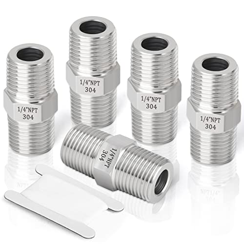 TAISHER 5PCS 304 Stainless Steel Hex Nipple, Pipe Fitting 1/4-Inch Male Pipe x 1/4-Inch Male Pipe - Image 1