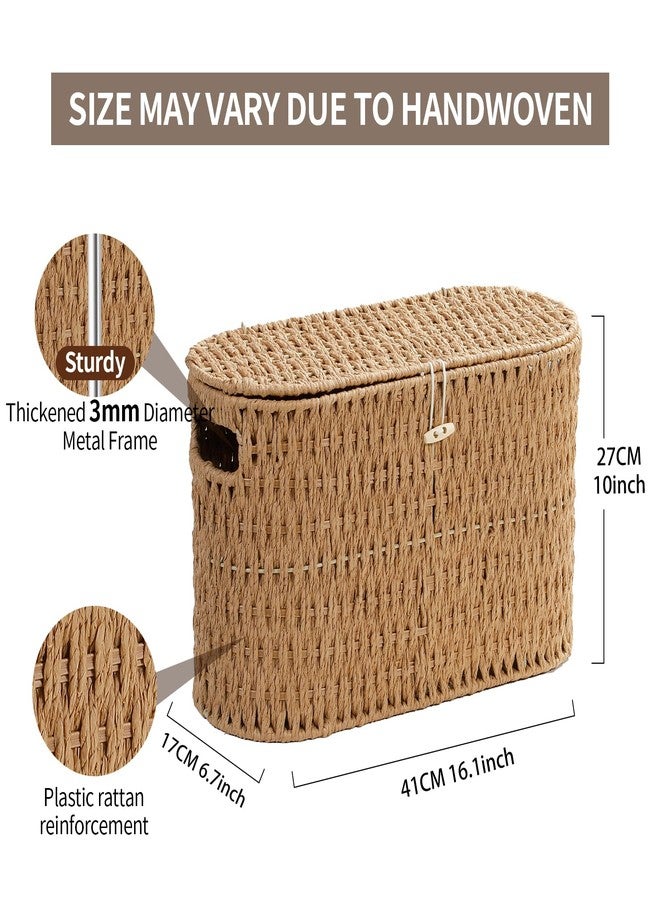 Coeusy Toilet Paper Basket with Lid,Paper Rope Decor Basket for Bathroom Organizers and Storage,Holds Up to 6 Mega Rolls,Decorative Hand-Woven Bathroom Bedroom Living Room Decor - Image 3