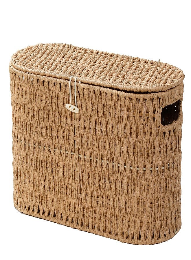 Coeusy Toilet Paper Basket with Lid,Paper Rope Decor Basket for Bathroom Organizers and Storage,Holds Up to 6 Mega Rolls,Decorative Hand-Woven Bathroom Bedroom Living Room Decor - Image 1