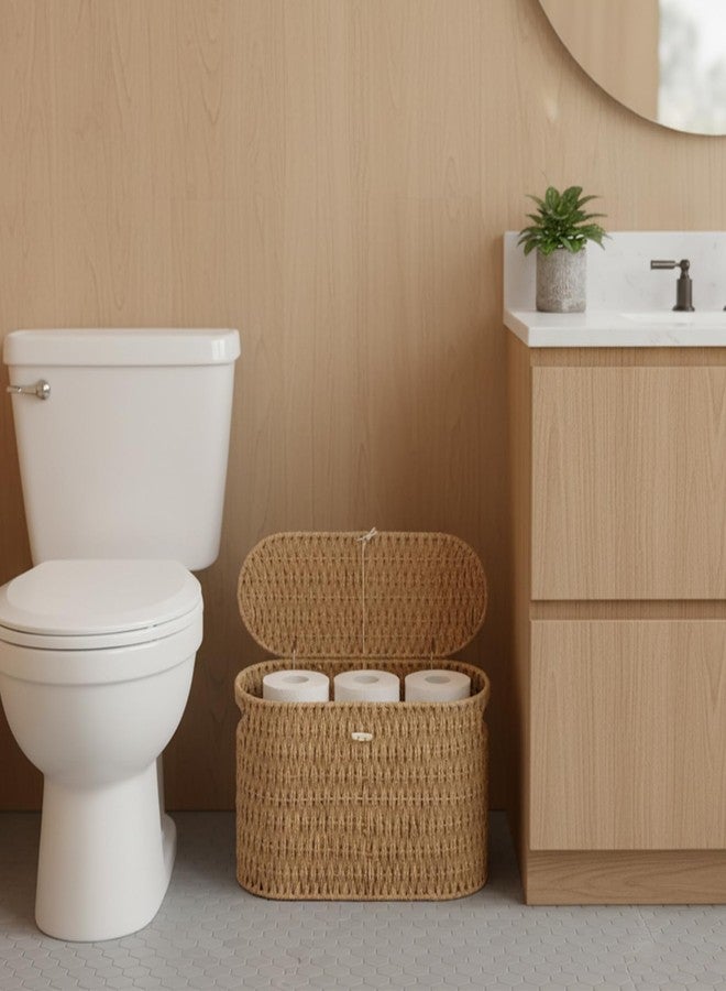 Coeusy Toilet Paper Basket with Lid,Paper Rope Decor Basket for Bathroom Organizers and Storage,Holds Up to 6 Mega Rolls,Decorative Hand-Woven Bathroom Bedroom Living Room Decor - Image 2